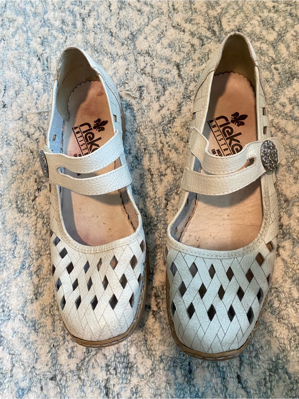 Rieker Cream Woven Mary Jane women’s Shoes with Decorative Button